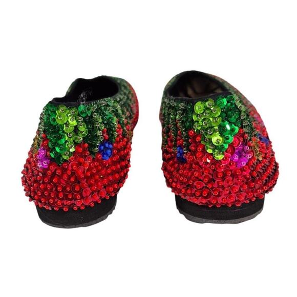 NWOT Charlie England City Sequined Holiday Flats Red/Green Ruby Slippers 9 - Picture 3 of 7